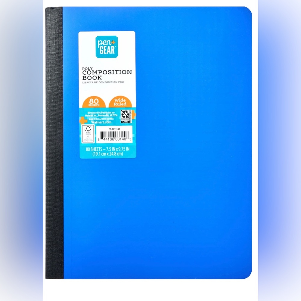 Pen + Gear Poly Composition Book, Wide Ruled, 80 Sheets, Blue
